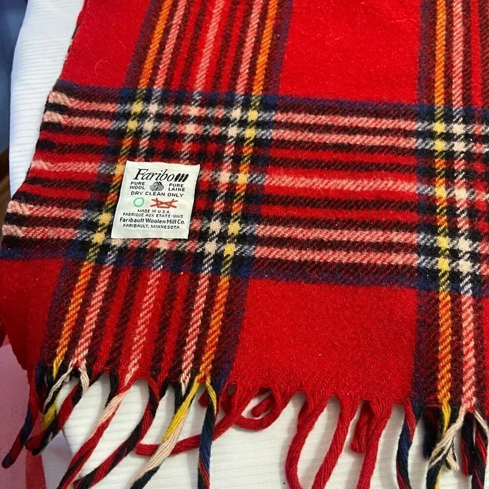 Faribo Wool Fringed Throw Lap Blanket Red Tartan Plaid Wool